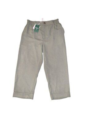 New Halara Green linen Feel M High Waisted Paperbag Cuffed Pants Elastic Back